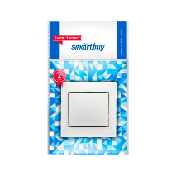 Выключатель Smartbuy 1-клавишный 10А белый, керамика "Венера"