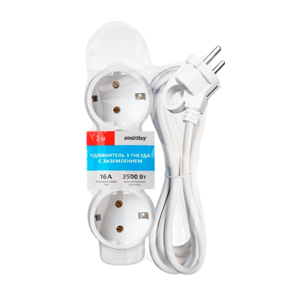 Удлинитель Smartbuy NEW 3р.С/З 16A 3.0м ПВС 3x1мм² белый (1/40)