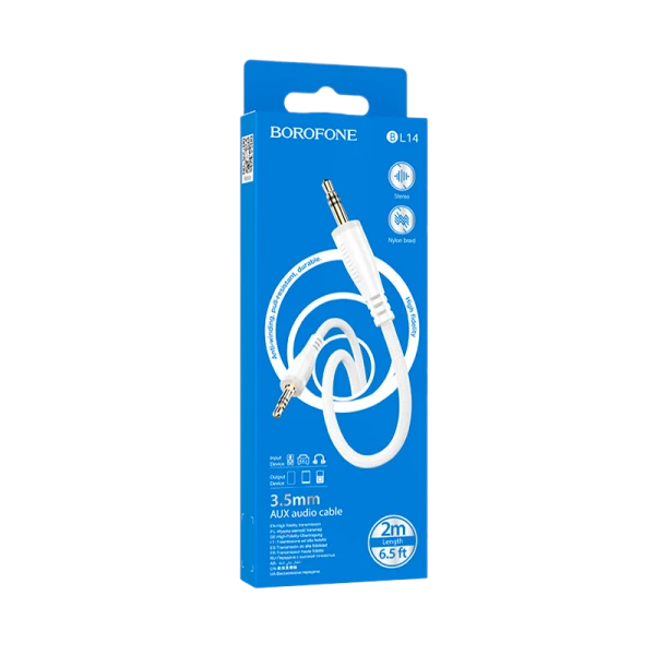 Кабель AUX Borofone BL14 Jack 3.5mm (m)-Jack 3.5mm (m) 2.0м ПВХ белый (1/63/252)