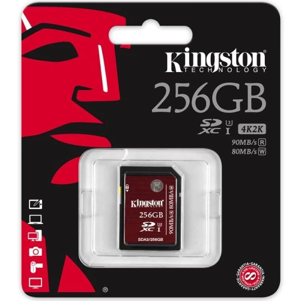 Карта памяти SD Kingston 256GB Class10 UHS-I (U3) 90 МБ/сек