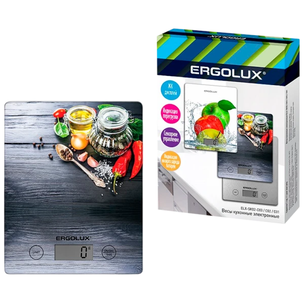 Весы кухонные Ergolux ELX-SK02-C02 электронные 5кг ассорти (1/20)
