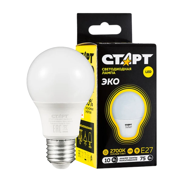 Лампа светодиодная Старт GLS E27 10W 3000К 220V груша Black матовая (1/10/100)