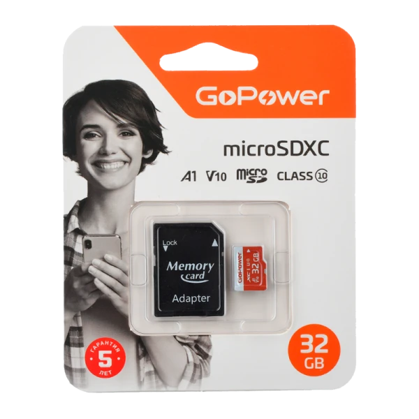 Карта памяти microSD GoPower 32GB Class10 UHS-I (U3) 80 МБ/сек V10 с адаптером
