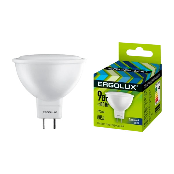 Лампа светодиодная Ergolux JCDR GU5.3 9W 6500К 172-265V софит (1/10/100)
