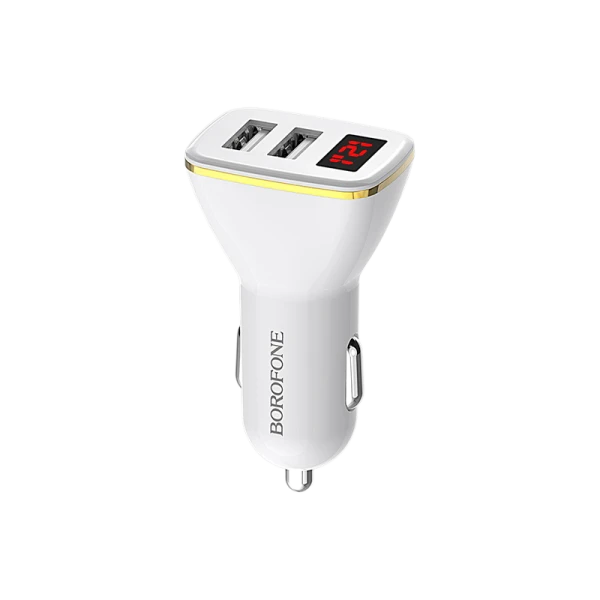 Автомобильное З/У Borofone BZ11 2USB 2.1A дисплей белый (1/42/168)