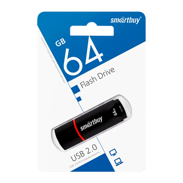 Флеш-накопитель Smartbuy Crown 64GB USB2.0 пластик черный
