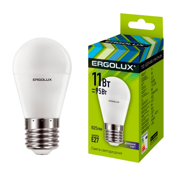 Лампа светодиодная Ergolux G45 E27 11W 6000К 172-265V шар (1/10/100)