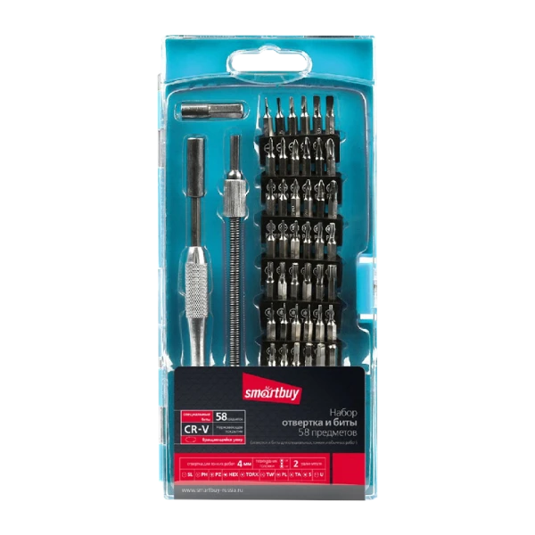 Отвертка Smartbuy ONE Tools с набором насадок 58 предметов CR-V (1/36)