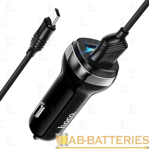 Автомобильное З/У HOCO Z40 2USB 2.4A с кабелем Type-C черный (1/12/120)