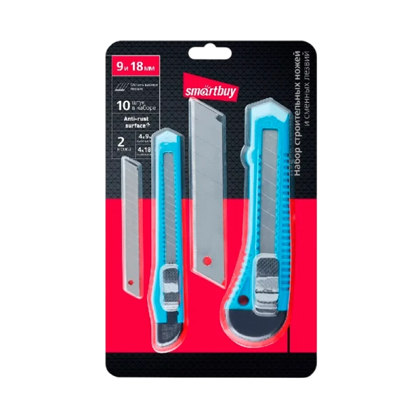 Набор ножей универсальных Smartbuy Tools 10 шт, с отлам.лезвием 9 мм и 18 мм, 2 ножа, 8 лезвий/120