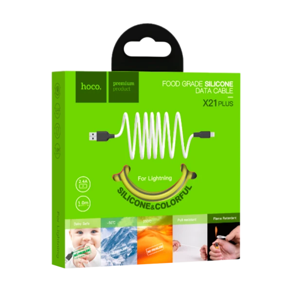 Кабель HOCO X21 Plus USB (m)-Lightning (m) 1.0м 2.4A силикон черный желтый (1/28/168)
