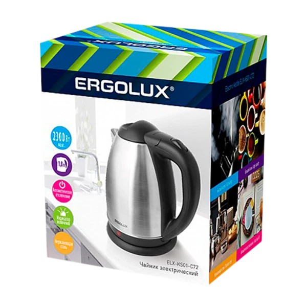 Электрочайник Ergolux ELX-KS01-C72 2300W 1.8л серебряный черный