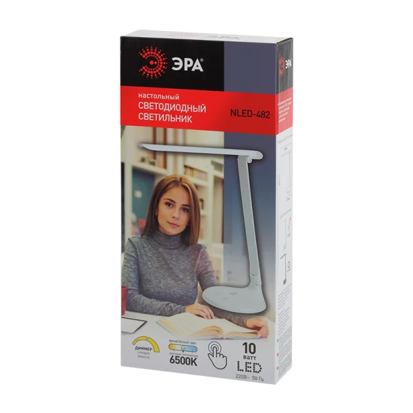 Светильник настольный ЭРА NLED-482 10W 220V IP20 на основании сенс. 3 ур.ярк. белый (1/30)