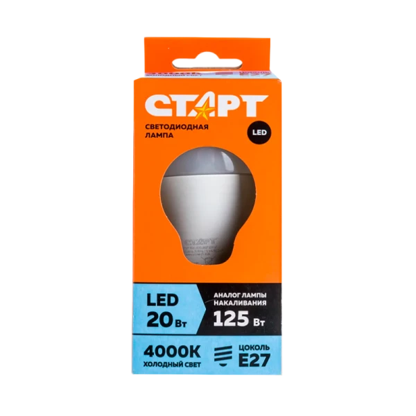 Лампа светодиодная Старт GLS E27 20W 4000К 220V груша Eco матовая (1/10/100)