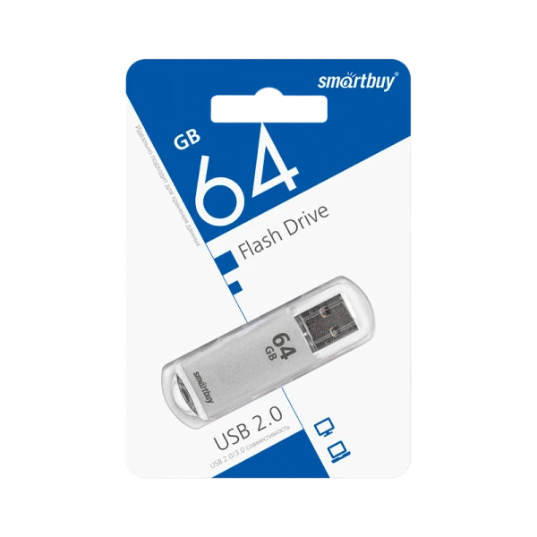 Флеш-накопитель Smartbuy V-Cut 64GB USB2.0 пластик серебряный