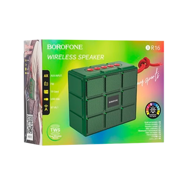 Портативная колонка Borofone BR16 bluetooth 5.1 microSD зеленый (1/80)