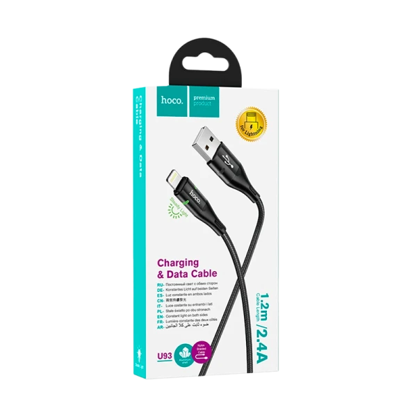 Кабель HOCO U93 USB (m)-Lightning (m) 1.2м 2.4A нейлон черный (1/22/220)