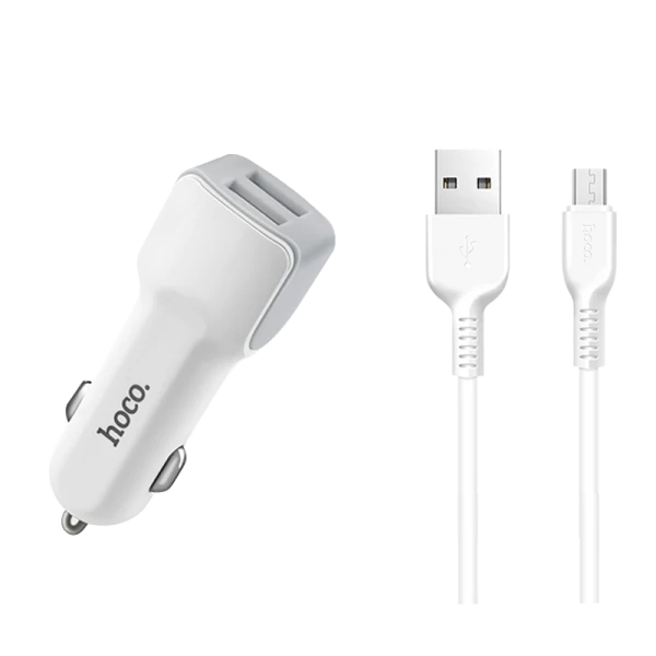 Автомобильное З/У HOCO Z23 2USB 2.4A с кабелем microUSB белый (1/25/250)