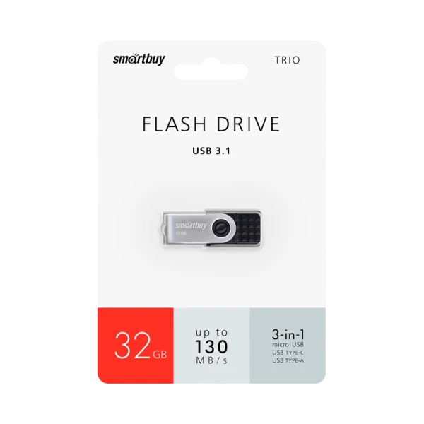 Флеш-накопитель Smartbuy TRIO 32GB USB3.0 Type-C (m)/microUSB (m) пластик черный