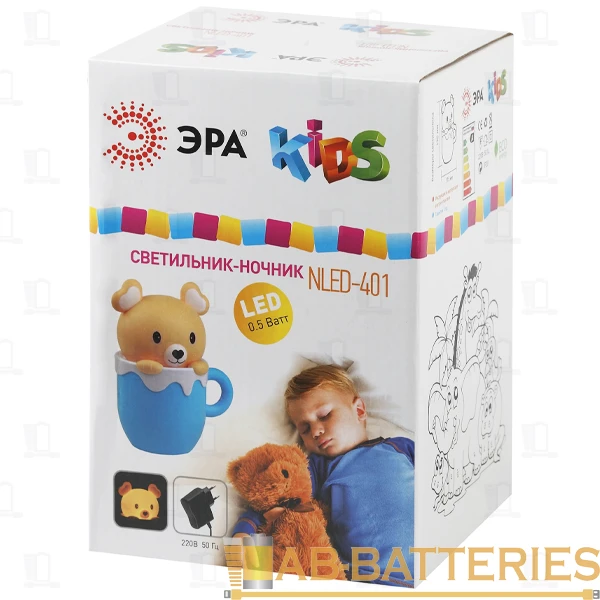Ночник ЭРА NLED-401 4LED 0.5W на основании голубой (1/30)