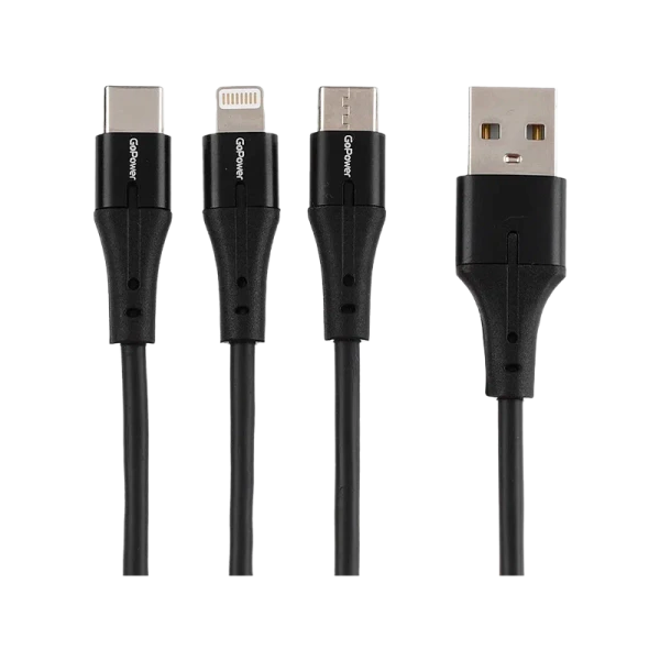 Кабель GoPower GP21-3-1.2M USB (m)-Type-C/Lightning/microUSB (m) 1.2м черный (1/200/800)