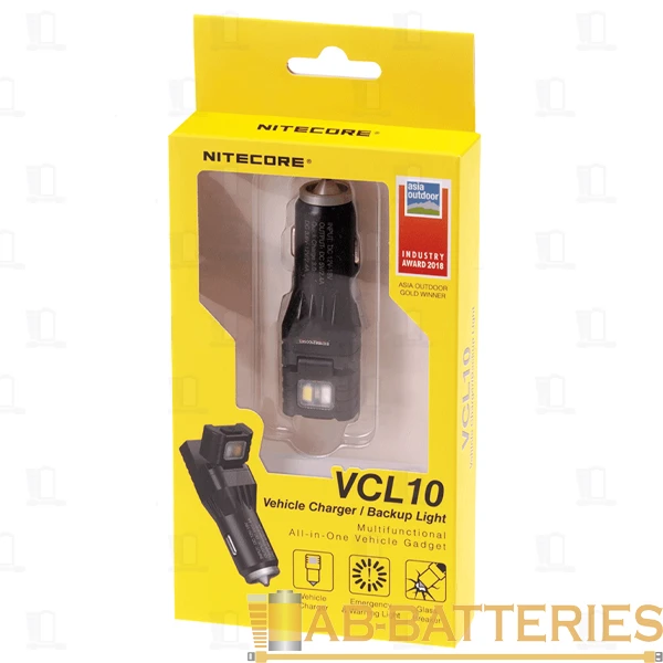 Автомобильное З/У Nitecore VCL10 2USB 2.4A QC3.0 с фонарем черный