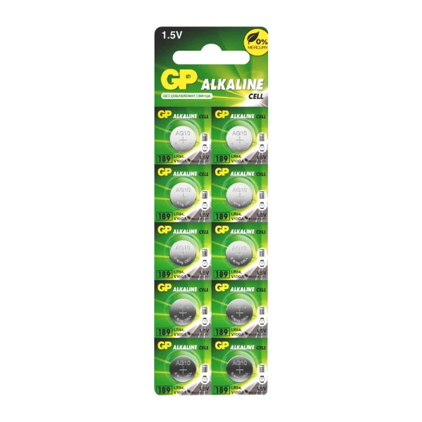 Батарейка GP G10/LR1130/LR54/389A/189 BL10 Alkaline 1.5V отрывные (10/250/5000) R