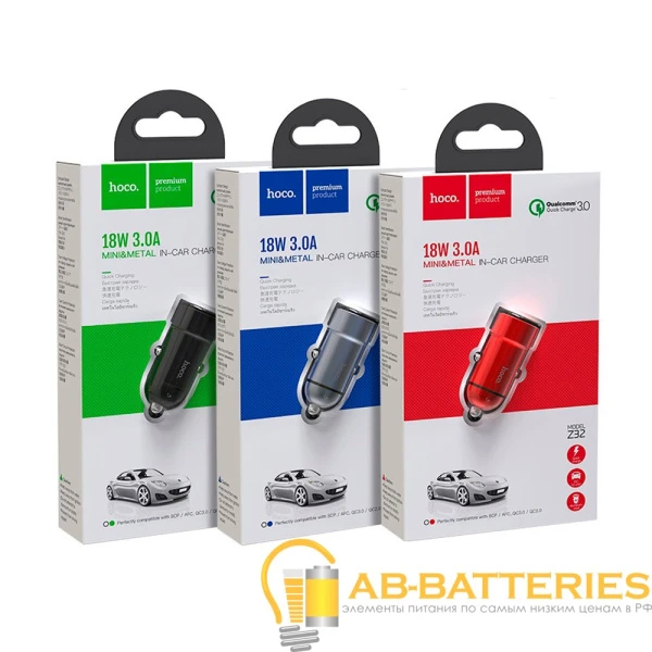 Автомобильное З/У HOCO Z32 1USB 3.0A 18W QC3.0 серый (1/14/140)