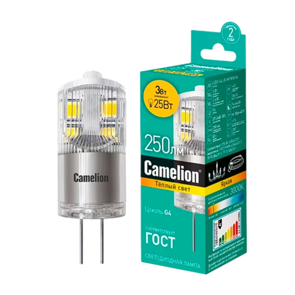 Лампа светодиодная Camelion JD G4 3W 220V рефлектор прозрачная