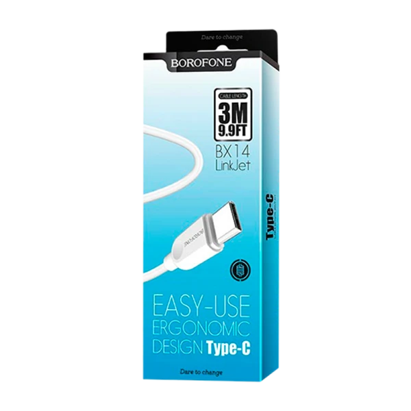 Кабель Borofone BX14 USB (m)-Type-C (m) 2.0м 2.4A ПВХ белый (1/360)
