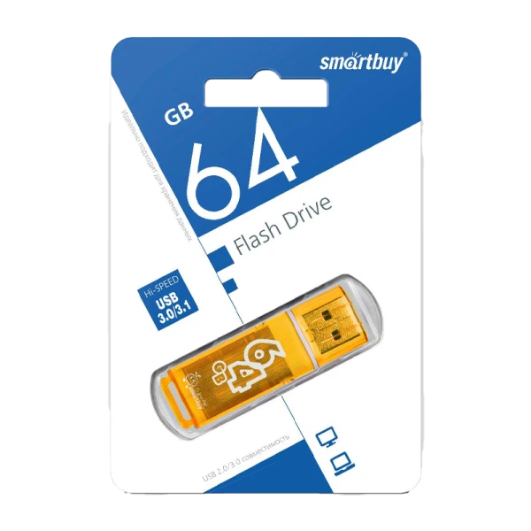 Флеш-накопитель Smartbuy Glossy 64GB USB2.0 пластик оранжевый