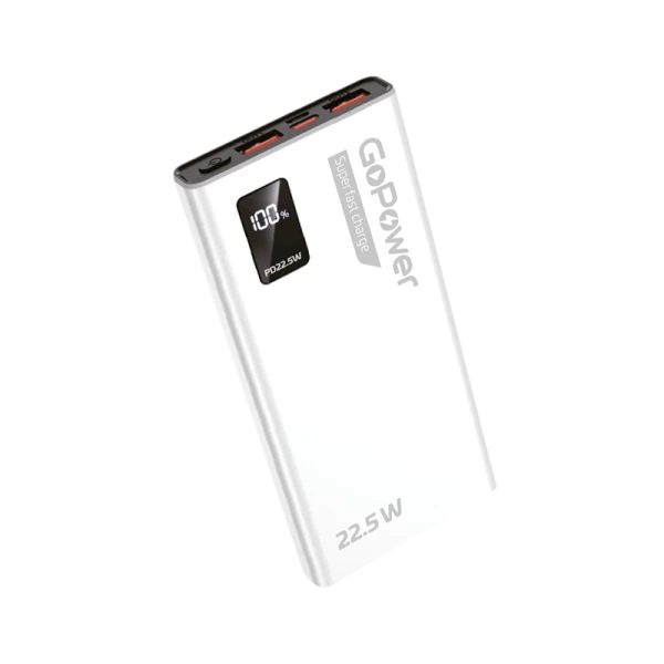 Внешний аккумулятор GoPower PB03-10 10000mAh 3.0A 22.5W 2USB/Type-C белый (1/50)
