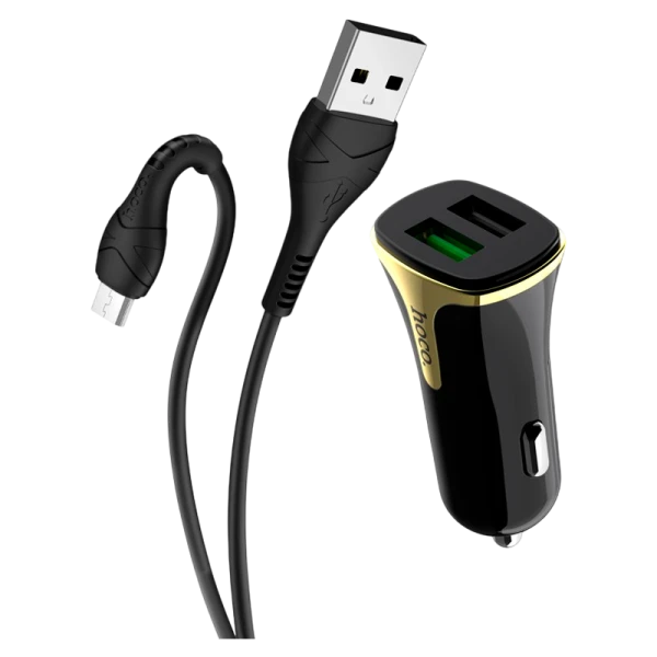 Автомобильное З/У HOCO Z31 2USB 3.4A QC3.0 с кабелем microUSB черный (1/14/140)