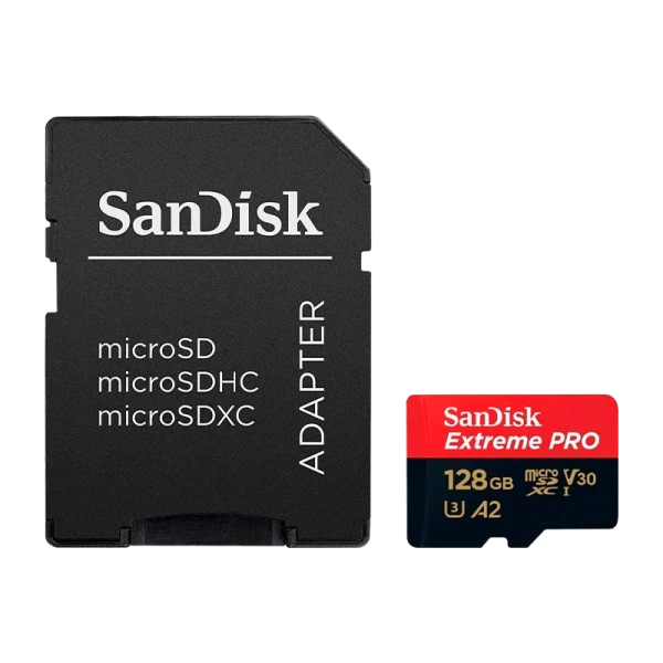 Карта памяти microSD SanDisk Extreme Pro 128GB UHS-I (U3) 170 МБ/сек V30 A2 с адаптером