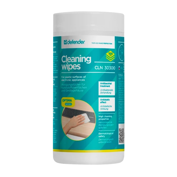 Салфетка Defender CLN30300 Optima для оргтехники влажные 100шт. туба (1/12)