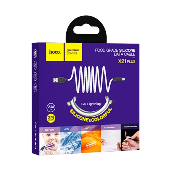 Кабель HOCO X21 Plus USB (m)-Lightning (m) 1.0м 2.4A силикон черный белый (1/28/168)