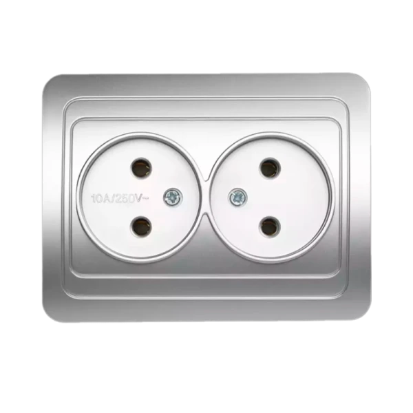 Розетка Smartbuy 2-местная без заземления 10А серебро "Марс"