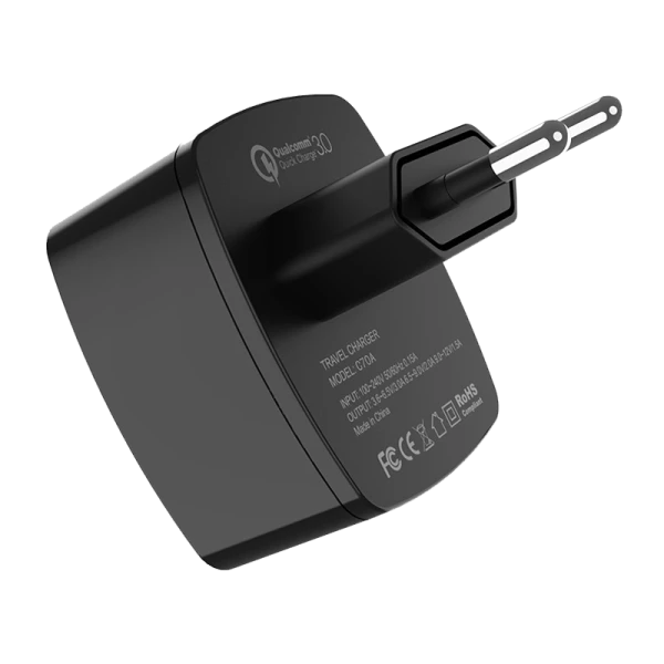 Сетевое З/У HOCO C70A 1USB 3.0A QC3.0 черный (1/72)