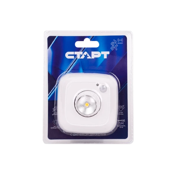 Светильник пушлайт Старт PL-1led-SR C1 1W датчик движения белый (1/30/120)