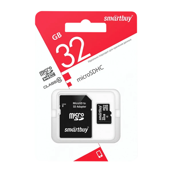 Карта памяти microSD Smartbuy 32GB Class10 10 МБ/сек с адаптером