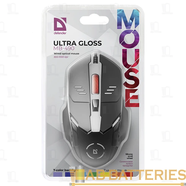 Мышь проводная Defender MB-490 Ultra Gloss классическая USB черный (1/40)