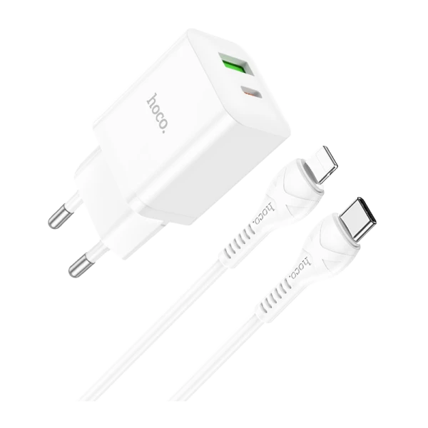 Сетевое З/У HOCO N28 1USB/Type-C 20W с кабелем Type-C-Lightning белый (1/13/130)