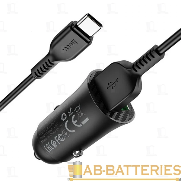 Автомобильное З/У HOCO Z39 2USB 2.4A QC3.0 с кабелем Type-C черный (1/14/140)