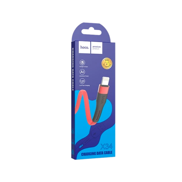 Кабель HOCO X34 USB (m)-Lightning (m) 1.0м 2.4A силикон красный (1/31/310)