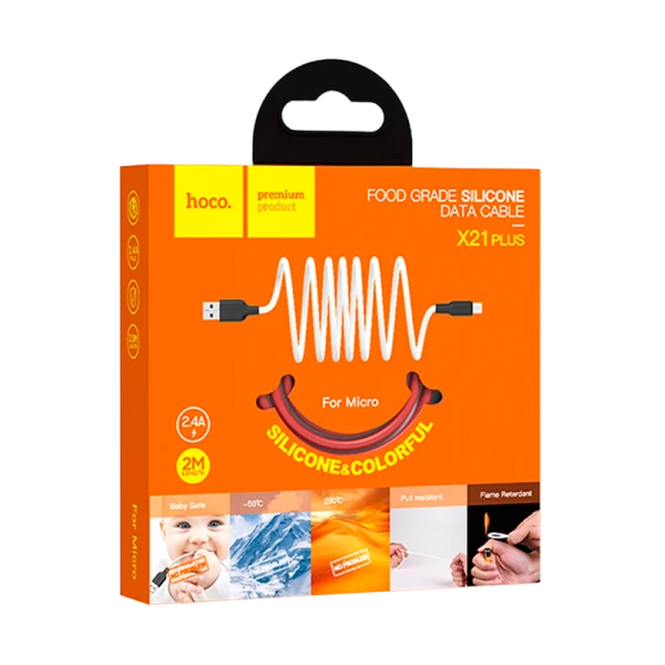 Кабель HOCO X21 Plus USB (m)-microUSB (m) 0.25м 2.4A силикон черный красный (1/30/300)