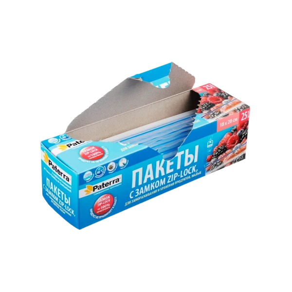 Пакет для заморозки Paterra 20см x 18см ПВД 40мкм с замком 25шт. (1/24)