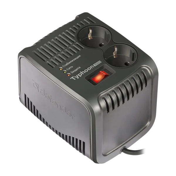 Стабилизатор напряжения AVR Typhoon 1000 320 Вт, 2 розетки DEFENDER&nbsp;&nbsp;&nbsp;&nbsp; # 99033 (1/4)