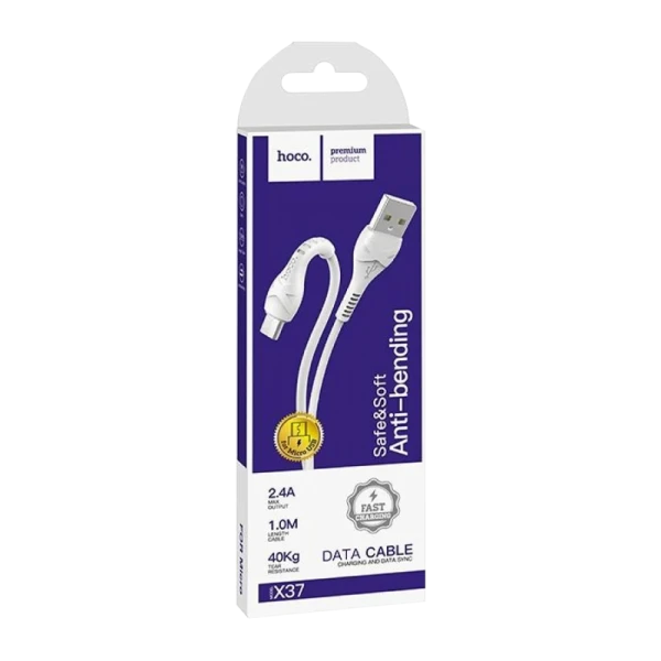 Кабель HOCO X37 USB (m)-Type-C (m) 1.0м 2.4A ПВХ белый (1/31/310)