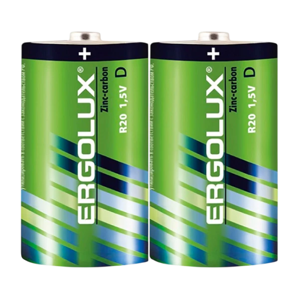 Батарейка Ergolux R20 D Shrink 2 Heavy Duty 1.5V (2/12/144)