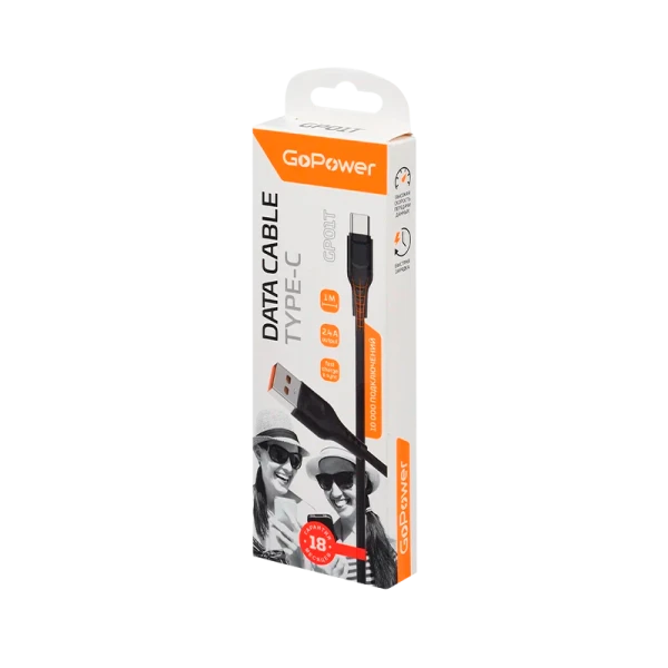 *Кабель GoPower GP01T USB (m)-Type-C (m) 1.0м 2.4A ПВХ черный (1/200/800) 
